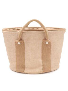Hermes Laundry Bag Handbag Toile H Beige Silver